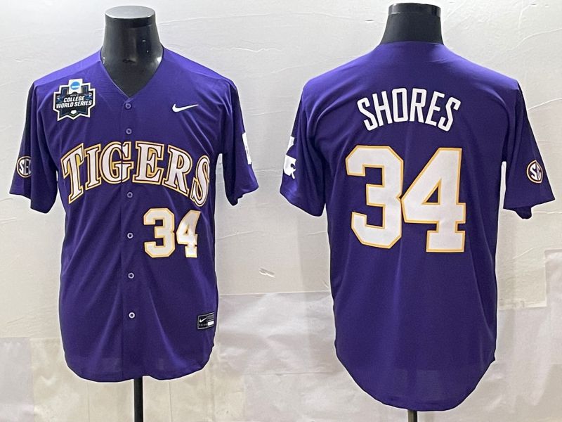 Men 2025 LSU Tigers #34 Shores Purple Joint Name Nike NCAA Jersey style 6->ncaa teams->NCAA Jersey